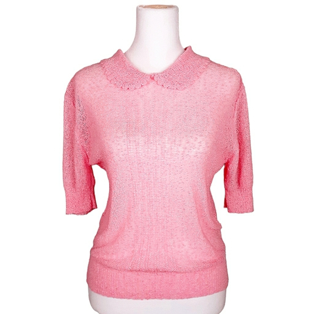VTG 60s Peter Pan Collar Pink Short Sleeve Sweater M
